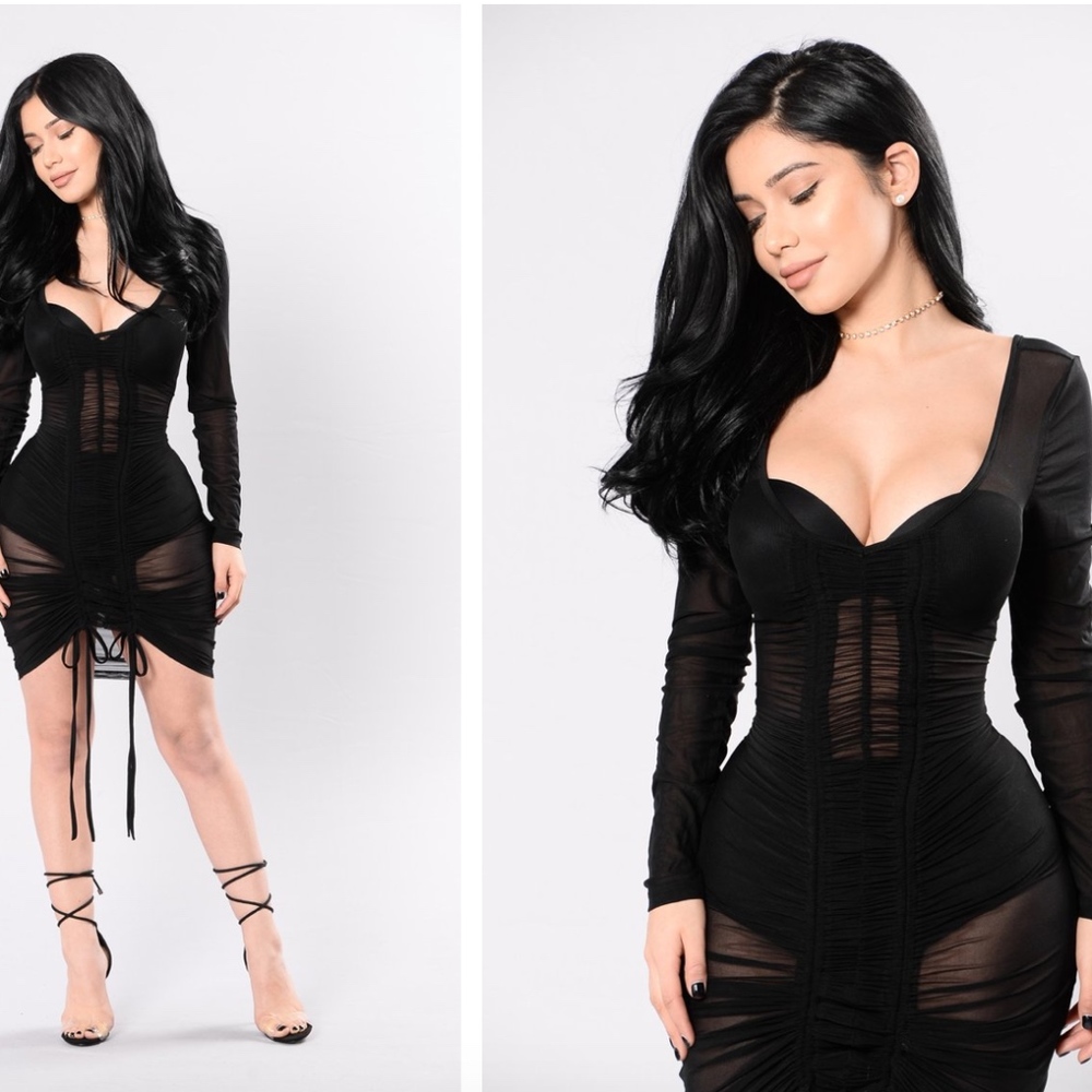 Black Runched Mesh Dress